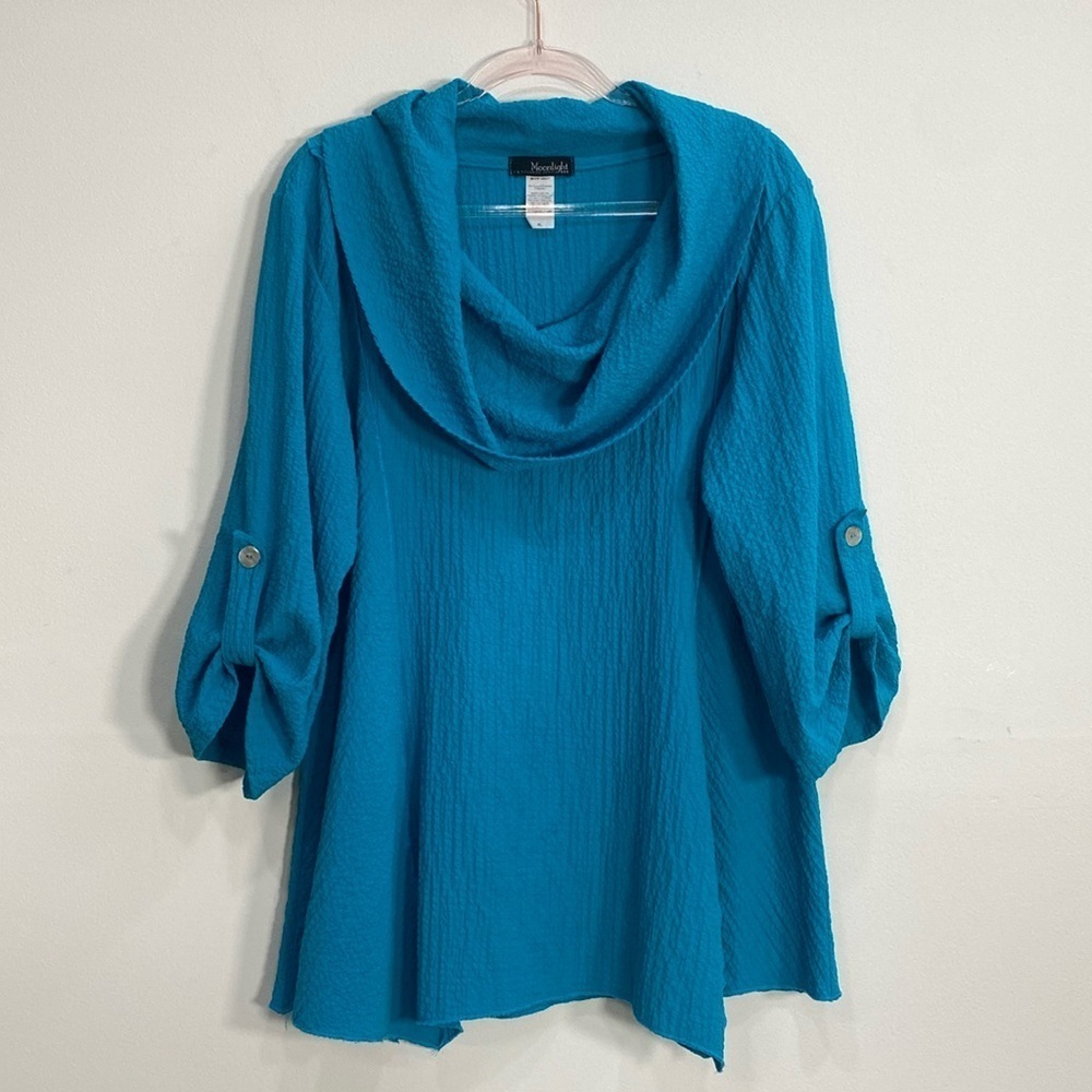 Moonlight Cowl Neck Crinkle Blouse Women’s XL Blue